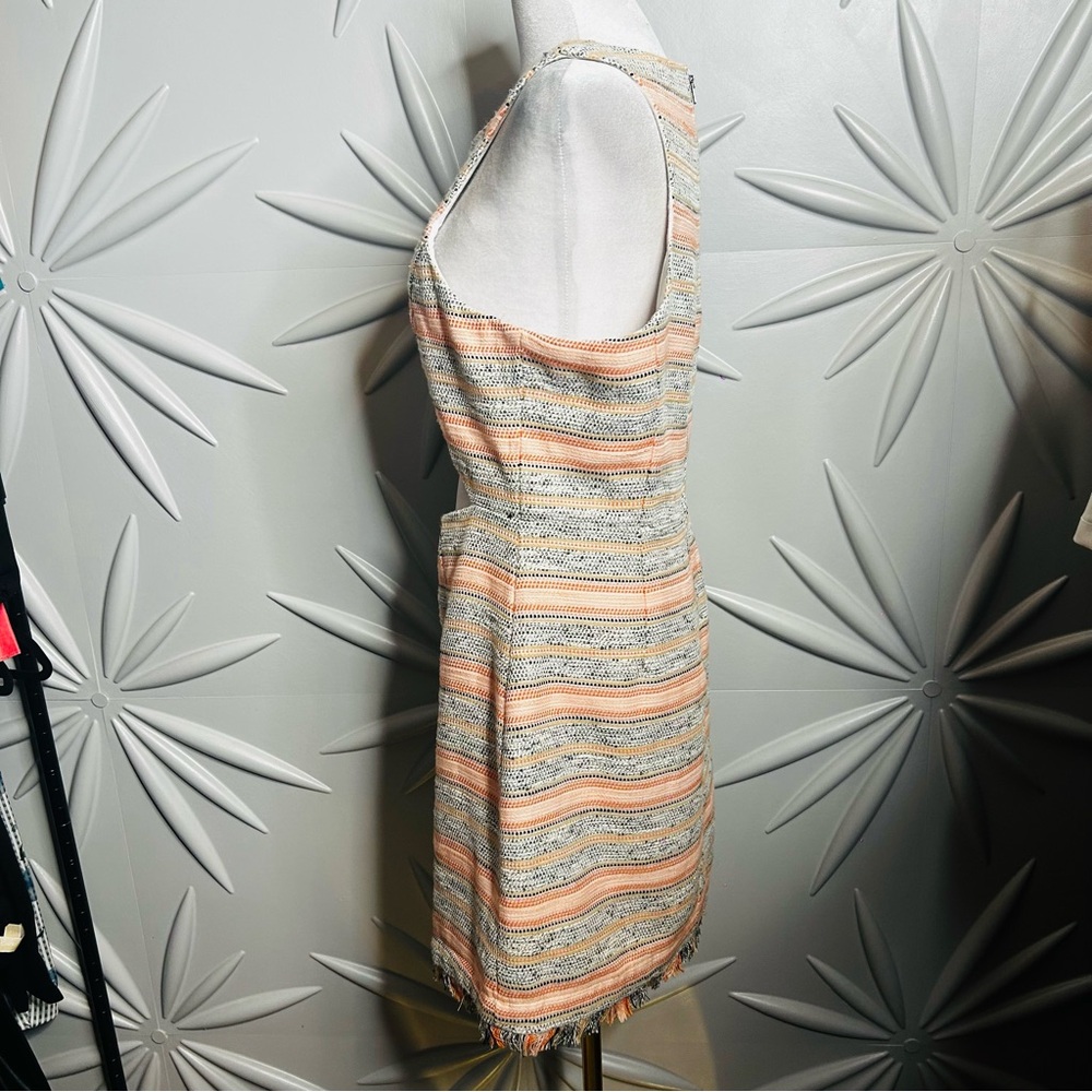 EUC Lovers + Friends SZ L white/gray/peach/black striped cutout dress/bust 38” - Picture 6 of 6